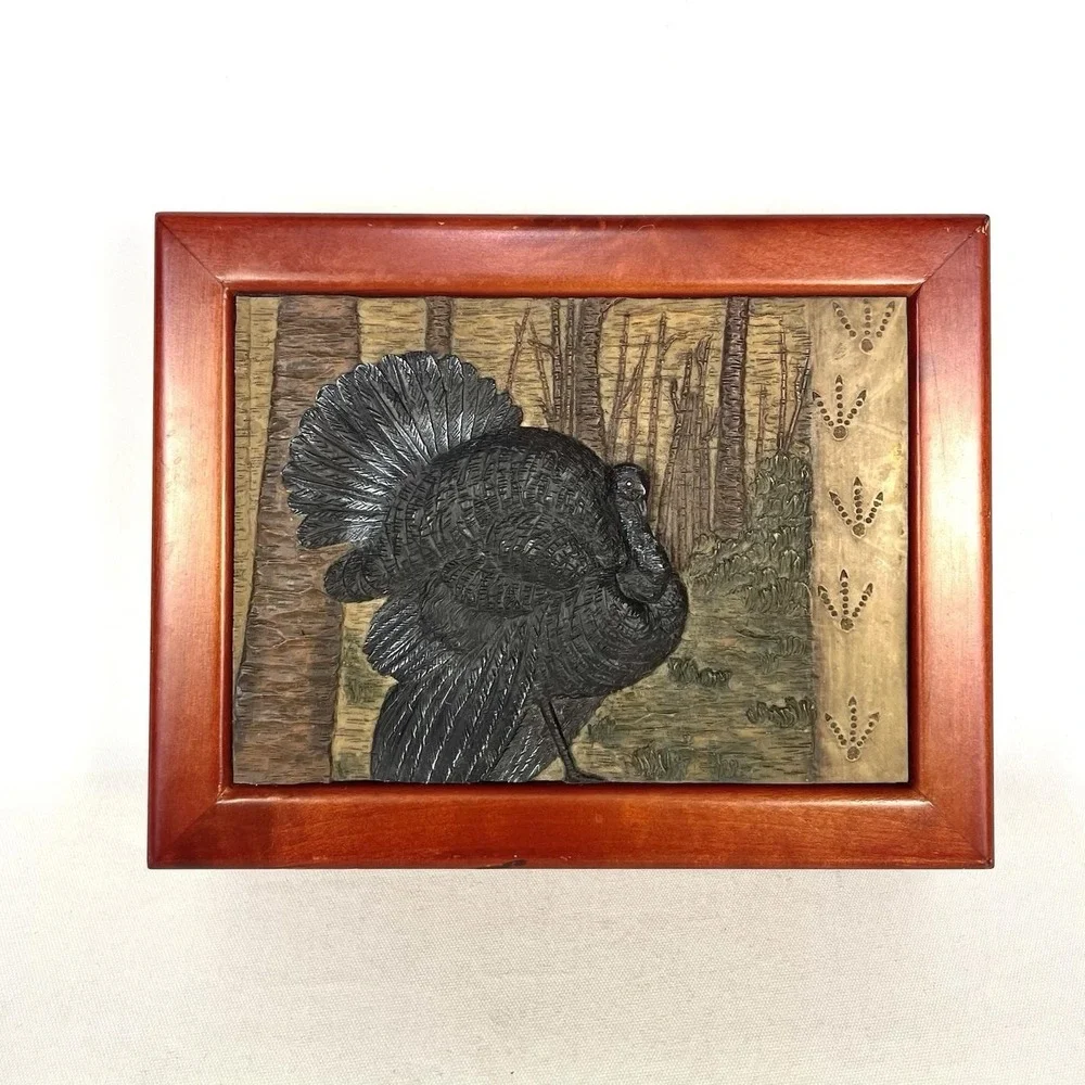 Vintage‎ Wild Turkey Call Jewelry Trinket Box Cherry Wood 3D Hunting Decor
